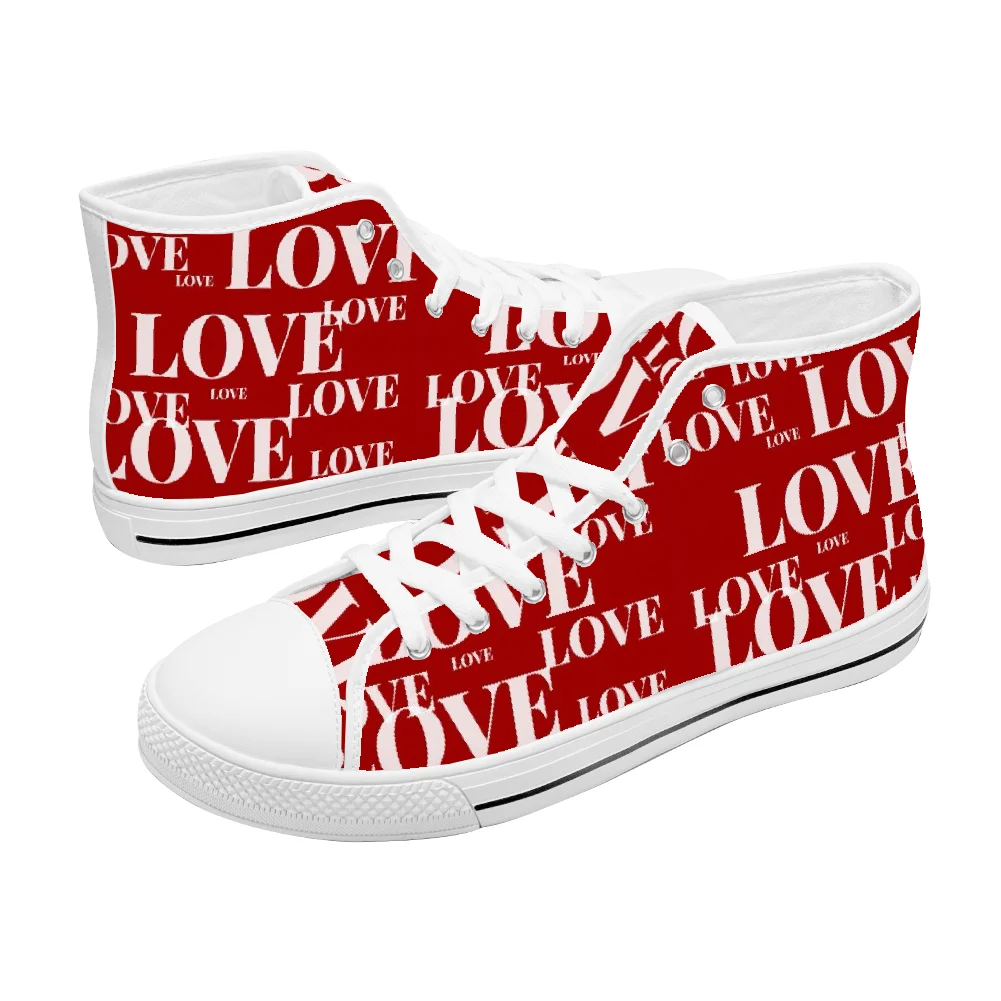Men Shoes Red - Maßgefertigte klassische High-Top-Canvas-Schuhe mit rotem Valentinstag-Print,