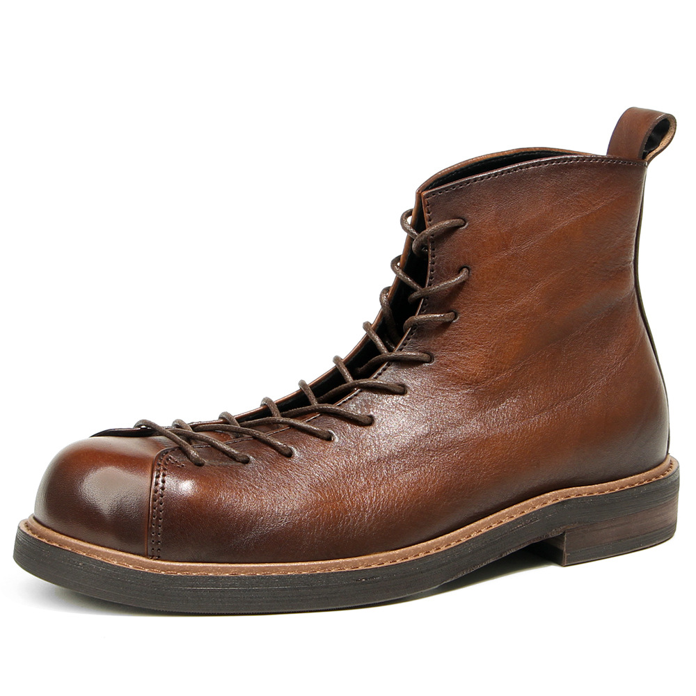 Men'S Shoes Dress Casual - Echtleder Runde Zehenpartie Casual Knöchelstiefel Arbeits-