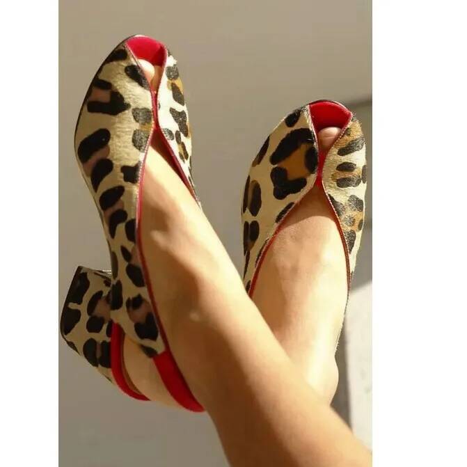 Men'S Shoes In Style - Leopardenmuster Peep-Toe Slingback Damensandalen mit Blockabsatz