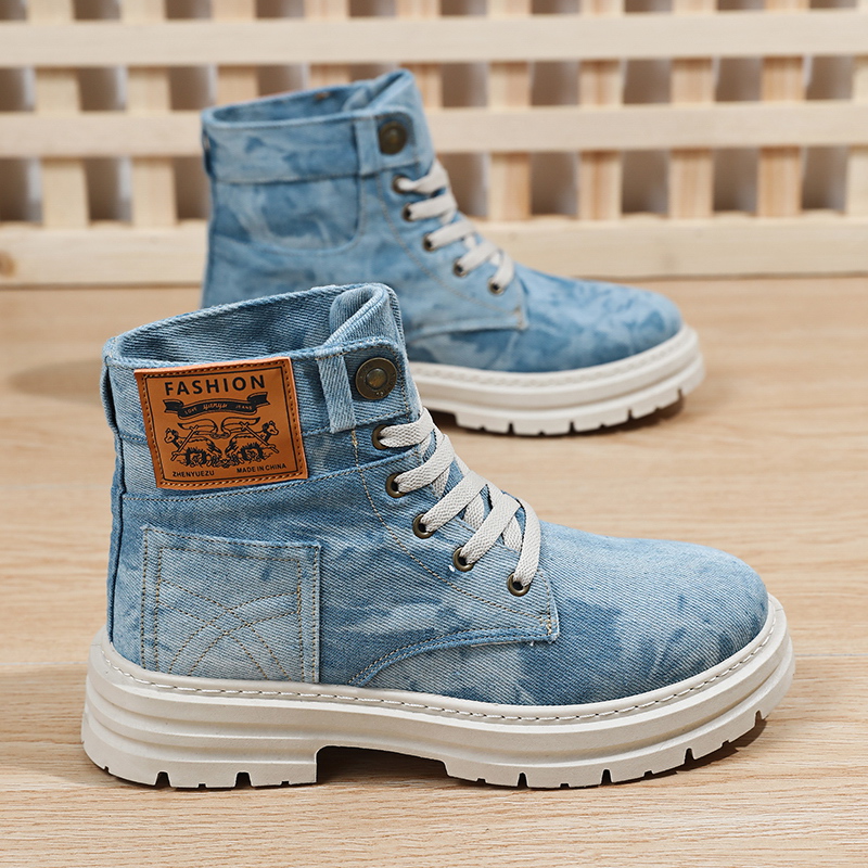 Men'S Shoes Grip - Waschbare Tie-Dye Denim High-Top-Sneaker mit Vintage-Distressed-Textur,