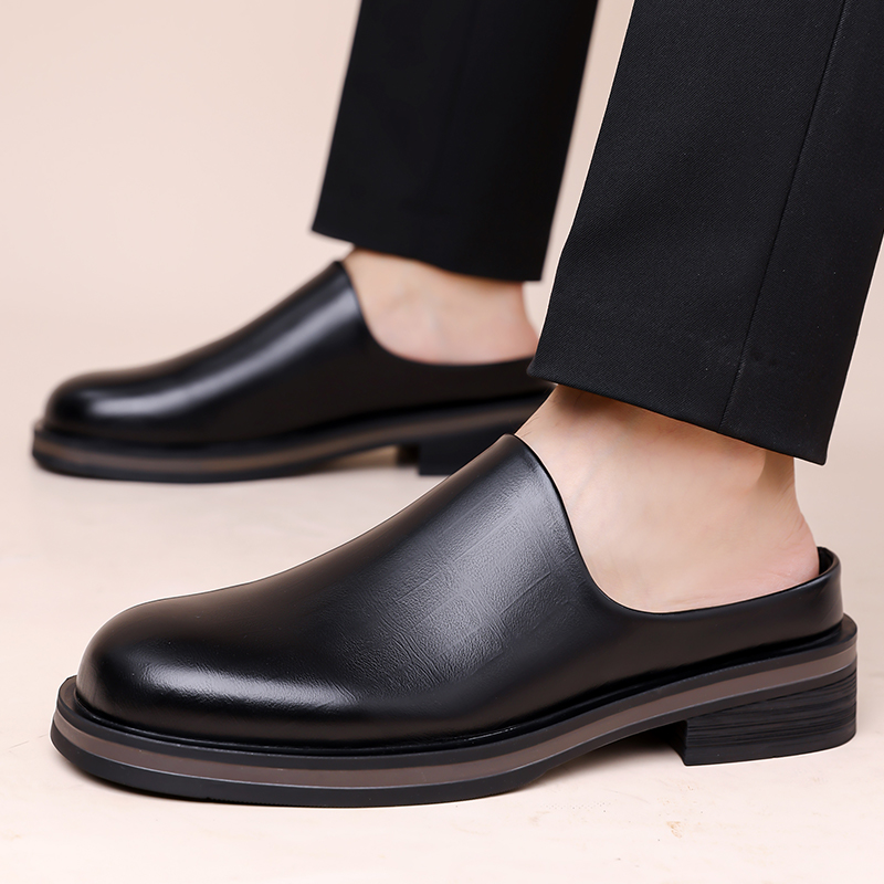 Men Shoes Marks - Herren Slip-On Halbpantoffeln, Dicksohlige Glänzende Freizeitlederschuhe,