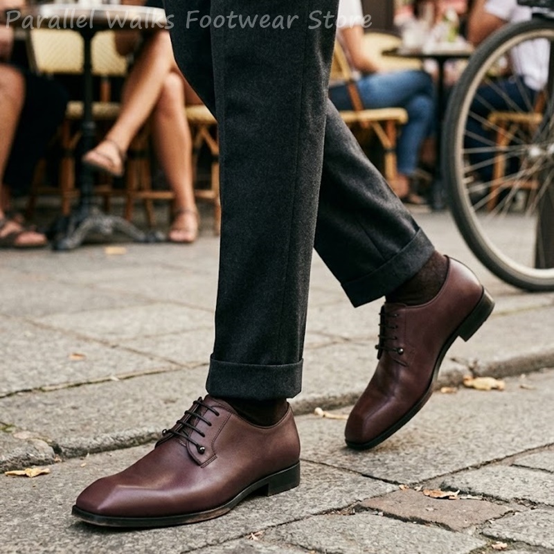 Men'S Shoes Smart - Herrenschuhe aus dunkelbraunem Leder, Derby-Schuhe mit